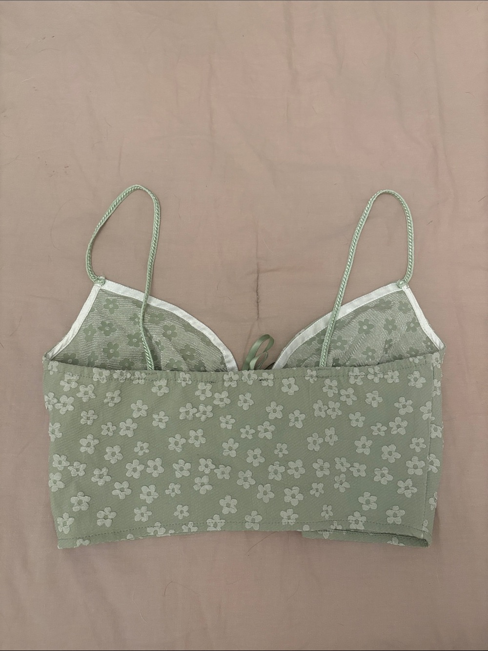 Cider Light Sage Floral Lace-Up Camisole Crop Top - Picture 3 of 3